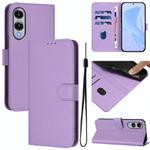 For Samsung Galaxy S25 Edge 5G Skin Feel Solid Color Leather Phone Case with Lanyard(Lavender Purple)