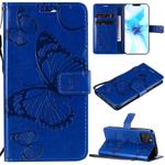 For iPhone 12 / 12 Pro 3D Butterfly Embossed Pattern Horizontal Flip Leather Case with Holder & Card Slot & Wallet & Lanyard(Blue)
