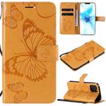 For iPhone 12 / 12 Pro 3D Butterfly Embossed Pattern Horizontal Flip Leather Case with Holder & Card Slot & Wallet & Lanyard(Yellow)
