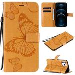 For iPhone 12 Pro Max 3D Butterfly Embossed Pattern Horizontal Flip Leather Case with Holder & Card Slot & Wallet & Lanyard(Yellow)