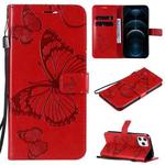 For iPhone 12 Pro Max 3D Butterfly Embossed Pattern Horizontal Flip Leather Case with Holder & Card Slot & Wallet & Lanyard(Red)