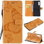 For LG G9 3D Butterfly Embossed Pattern Horizontal Flip Leather Case with Holder & Card Slot & Wallet & Lanyard(Yellow)