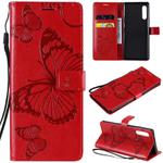 For LG G9 3D Butterfly Embossed Pattern Horizontal Flip Leather Case with Holder & Card Slot & Wallet & Lanyard(Red)