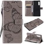 For LG G9 3D Butterfly Embossed Pattern Horizontal Flip Leather Case with Holder & Card Slot & Wallet & Lanyard(Grey)