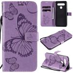 For LG K41S & K51S 3D Butterfly Embossed Pattern Horizontal Flip Leather Case with Holder & Card Slot & Wallet & Lanyard(Purple)