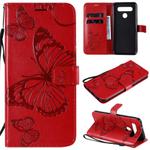 For LG K41S & K51S 3D Butterfly Embossed Pattern Horizontal Flip Leather Case with Holder & Card Slot & Wallet & Lanyard(Red)