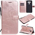 For LG K51 3D Butterfly Embossed Pattern Horizontal Flip Leather Case with Holder & Card Slot & Wallet & Lanyard(Rose Gold)