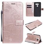 For LG K50S 3D Butterfly Embossed Pattern Horizontal Flip Leather Case with Holder & Card Slot & Wallet & Lanyard(Rose Gold)