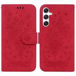 For Samsung Galaxy S25+ 5G Butterfly Rose Embossed Leather Phone Case(Red)
