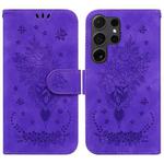 For Samsung Galaxy S25 Ultra 5G Butterfly Rose Embossed Leather Phone Case(Purple)