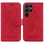 For Samsung Galaxy S25 Ultra 5G Butterfly Rose Embossed Leather Phone Case(Red)