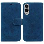 For Samsung Galaxy S25 Edge 5G Butterfly Rose Embossed Leather Phone Case(Blue)