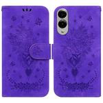 For Samsung Galaxy S25 Edge 5G Butterfly Rose Embossed Leather Phone Case(Purple)