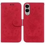 For Samsung Galaxy S25 Edge 5G Butterfly Rose Embossed Leather Phone Case(Red)