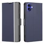 For iPhone 16 Plus Twill Texture Side Button Leather Phone Case(Blue)