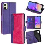 For Samsung Galaxy A05 4G Contrast Color Side Buckle Leather Phone Case(Purple + Rose Red)