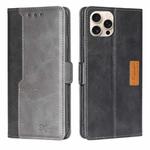 For iPhone 16 Pro Contrast Color Side Buckle Leather Phone Case(Black + Grey)