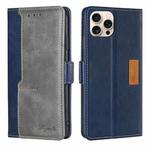 For iPhone 16 Pro Max Contrast Color Side Buckle Leather Phone Case(Blue + Grey)