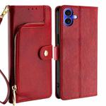 For iPhone 16 Zipper Bag Leather Phone Case(Red)