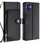 For iPhone 16 Plus Zipper Bag Leather Phone Case(Black)