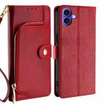 For iPhone 16 Plus Zipper Bag Leather Phone Case(Red)