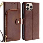 For iPhone 16 Pro Zipper Bag Leather Phone Case(Brown)