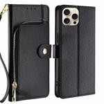 For iPhone 16 Pro Max Zipper Bag Leather Phone Case(Black)