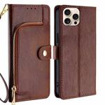 For iPhone 16 Pro Max Zipper Bag Leather Phone Case(Brown)