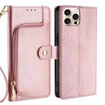 For iPhone 16 Pro Max Zipper Bag Leather Phone Case(Rose Gold)