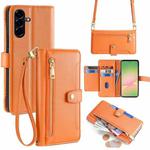 For Samsung Galaxy A56 5G Sheep Texture Cross-body Zipper Wallet Leather Phone Case(Orange)