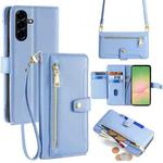 For Samsung Galaxy A56 5G Sheep Texture Cross-body Zipper Wallet Leather Phone Case(Blue)