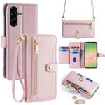 For Samsung Galaxy A56 5G Sheep Texture Cross-body Zipper Wallet Leather Phone Case(Pink)