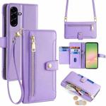 For Samsung Galaxy A56 5G Sheep Texture Cross-body Zipper Wallet Leather Phone Case(Purple)