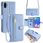 For Samsung Galaxy F06 5G Sheep Texture Cross-body Zipper Wallet Leather Phone Case(Blue)