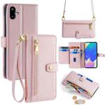 For Samsung Galaxy F06 5G Sheep Texture Cross-body Zipper Wallet Leather Phone Case(Pink)