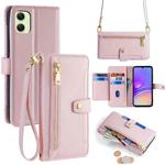 For Samsung Galaxy A05 4G Sheep Texture Cross-body Zipper Wallet Leather Phone Case(Pink)