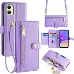 For Samsung Galaxy A05 4G Sheep Texture Cross-body Zipper Wallet Leather Phone Case(Purple)