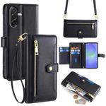 For Samsung Galaxy A36 5G Sheep Texture Cross-body Zipper Wallet Leather Phone Case(Black)