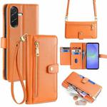 For Samsung Galaxy A36 5G Sheep Texture Cross-body Zipper Wallet Leather Phone Case(Orange)