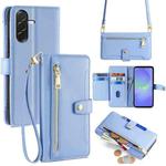 For Samsung Galaxy A36 5G Sheep Texture Cross-body Zipper Wallet Leather Phone Case(Blue)