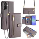For Samsung Galaxy A36 5G Sheep Texture Cross-body Zipper Wallet Leather Phone Case(Grey)
