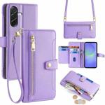 For Samsung Galaxy A36 5G Sheep Texture Cross-body Zipper Wallet Leather Phone Case(Purple)