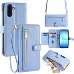 For Samsung Galaxy A17 5G Sheep Texture Cross-body Zipper Wallet Leather Phone Case(Blue)