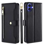 For iPhone 16 Sheep Texture Cross-body Zipper Wallet Leather Phone Case(Black)