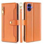 For iPhone 16 Sheep Texture Cross-body Zipper Wallet Leather Phone Case(Orange)