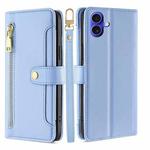 For iPhone 16 Sheep Texture Cross-body Zipper Wallet Leather Phone Case(Blue)