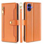 For iPhone 16 Plus Sheep Texture Cross-body Zipper Wallet Leather Phone Case(Orange)