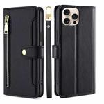 For iPhone 16 Pro Sheep Texture Cross-body Zipper Wallet Leather Phone Case(Black)