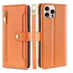 For iPhone 16 Pro Sheep Texture Cross-body Zipper Wallet Leather Phone Case(Orange)