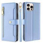 For iPhone 16 Pro Sheep Texture Cross-body Zipper Wallet Leather Phone Case(Blue)